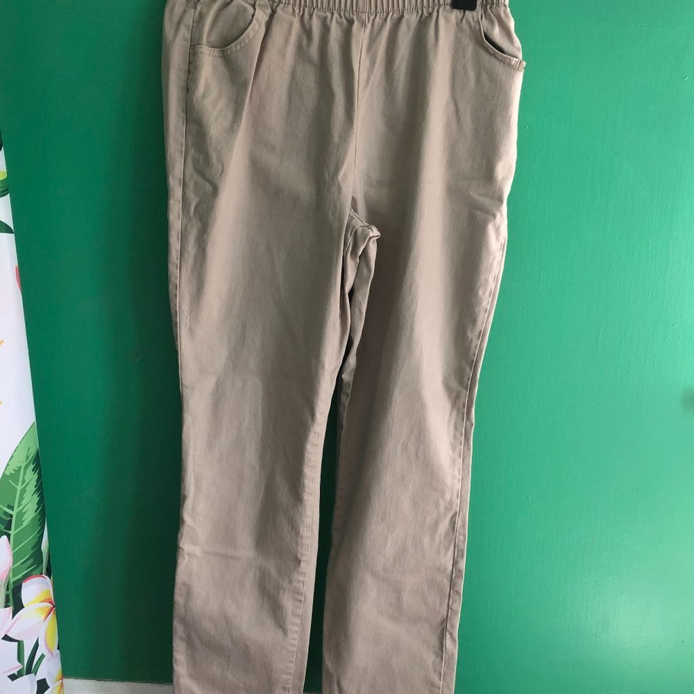 Chic Tan Denim Elastic Waist Pants Size 12 average